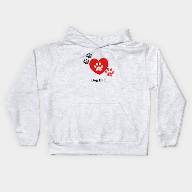 Doodle red paw print. Dog Dad text with heart Kids Hoodie by GULSENGUNEL